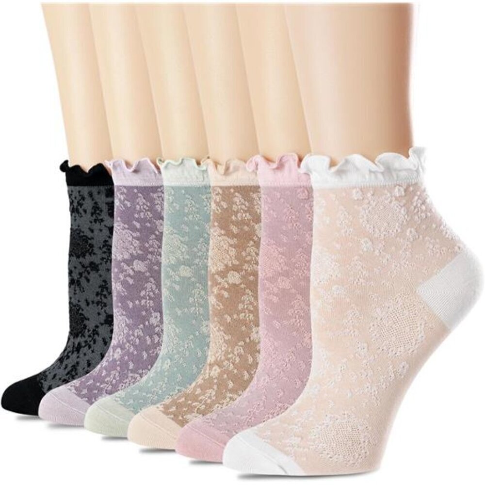Women's Ankle Socks,Ruffle Cuff,Cute Vintage Patterned,Casual Dress